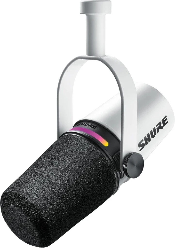 Micrófono dinámico híbrido Shure MV7+ en color blanco