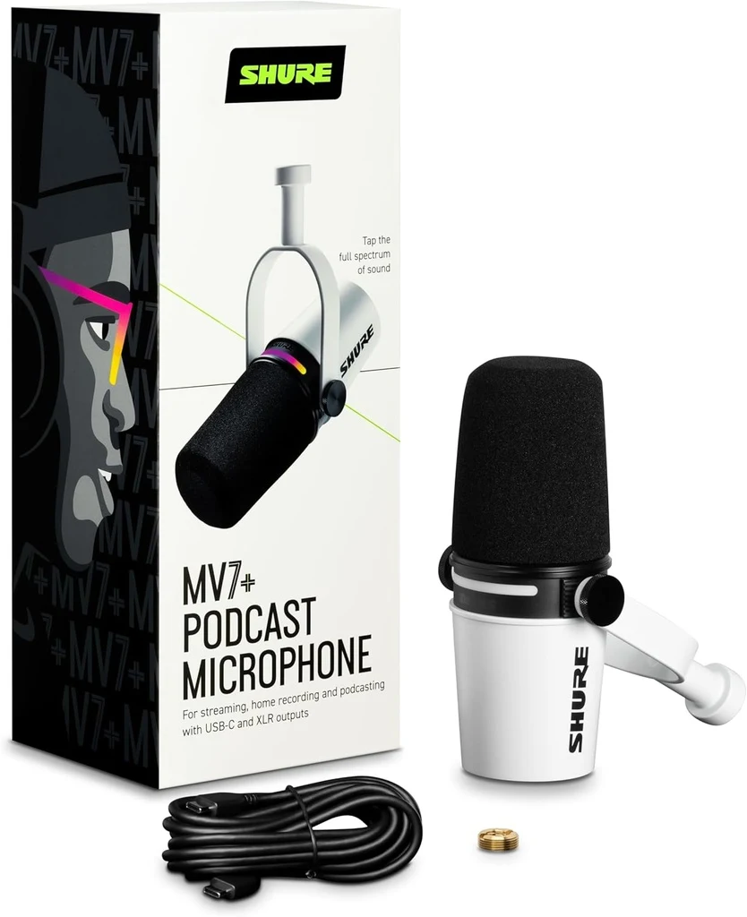 Micrófono dinámico híbrido Shure MV7+ en color blanco - Imagen 4