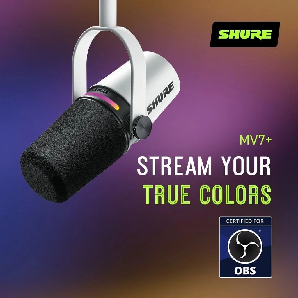 Micrófono dinámico híbrido Shure MV7+ en color blanco - Imagen 9
