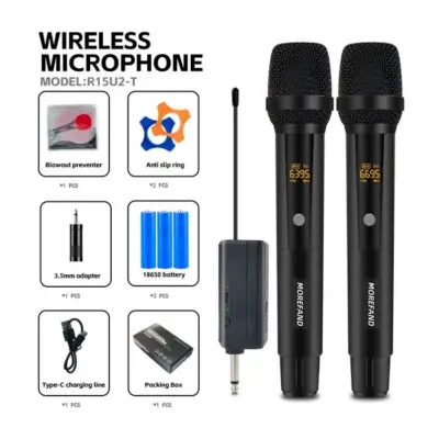 Micrófono Inalámbrico Doble Morefand Color Negro R15U2-T