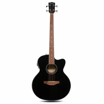 MUSICARTNEY Bajo Electroacústico Color Negro Alto Brillo Estilo Super Jumbo Tapa de Abeto Rojo Cuerpo y Mástil de Caoba