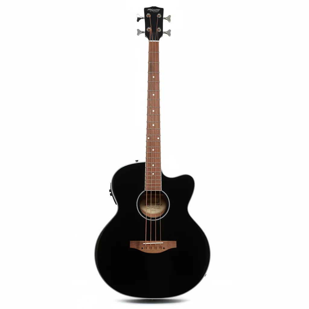 MUSICARTNEY Bajo Electroacústico Color Negro Alto Brillo Estilo Super Jumbo Tapa de Abeto Rojo Cuerpo y Mástil de Caoba