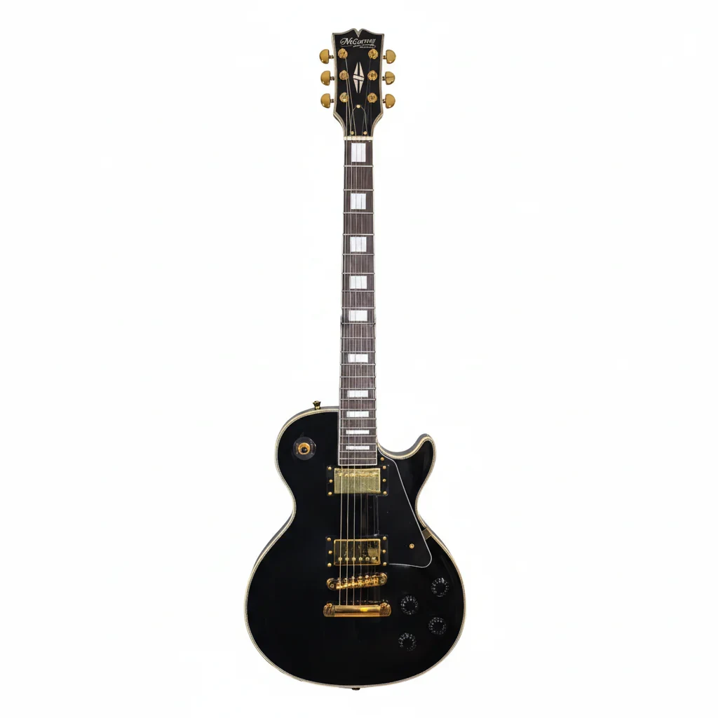 MUSICARTNEY Guitarra Eléctrica E-LP Custom Maquinaria Dorado Color Negro - Imagen 2