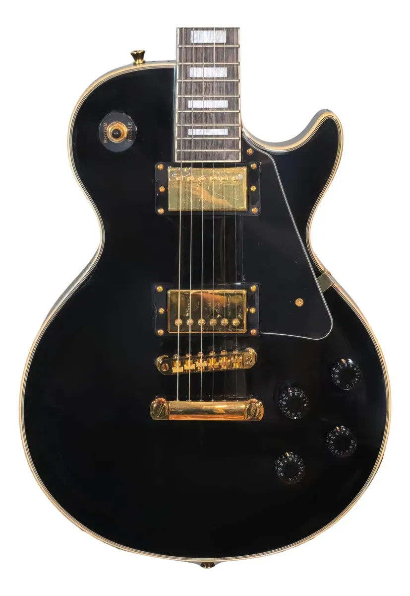 MUSICARTNEY Guitarra Eléctrica E-LP Custom Maquinaria Dorado Color Negro - Imagen 4