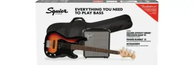 Paquete de Bajo Squier Affinity PJ y Amplificador Rumble 15 Sunburst