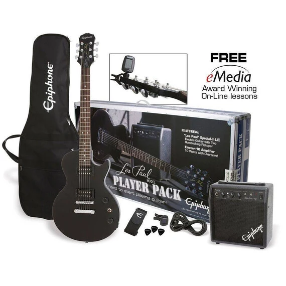 Paquete de guitarra eléctrica Epiphone Les Paul color negro