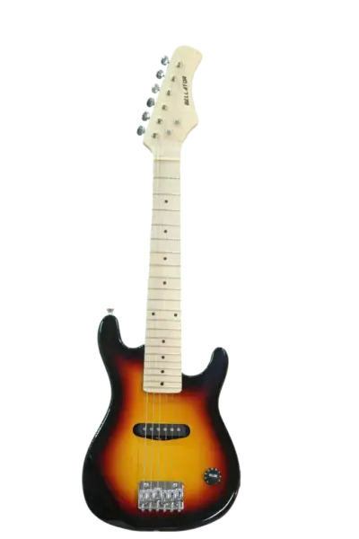 Paquete de guitarra eléctrica infantil tipo Stratocaster color negro con sombreado amarillo