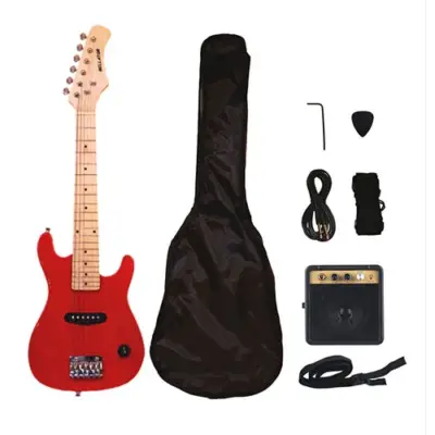 Paquete de guitarra eléctrica infantil tipo Strat Bellator color rosa