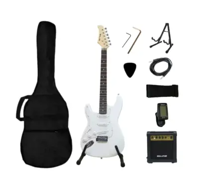 Paquete de guitarra eléctrica Strat zurda Bellator color blanco
