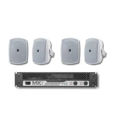 Paquete de instalación con 2 pares de altavoces Yamaha NS-AW190 en blanco y amplificador MX-4