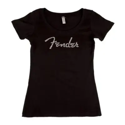 Camiseta Negra Mujer L con Lentejuelas Fender