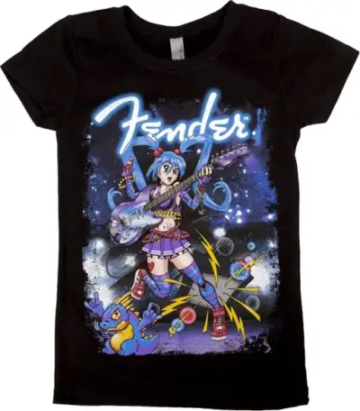 Playera Negra Mujer Anime Rocker Fender