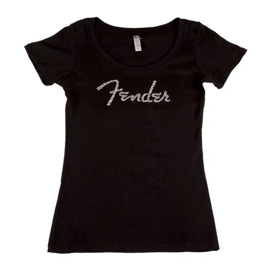 Camiseta Negra Mujer M con Lentejuelas Fender