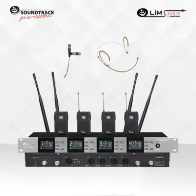 Sistema de 4 Micrófonos Inalámbricos Soundtrack de Diadema y Solapa UHF STW-4500LL