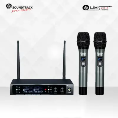 Sistema de micrófono inalámbrico UHF de 2 canales con 2 micrófonos de mano