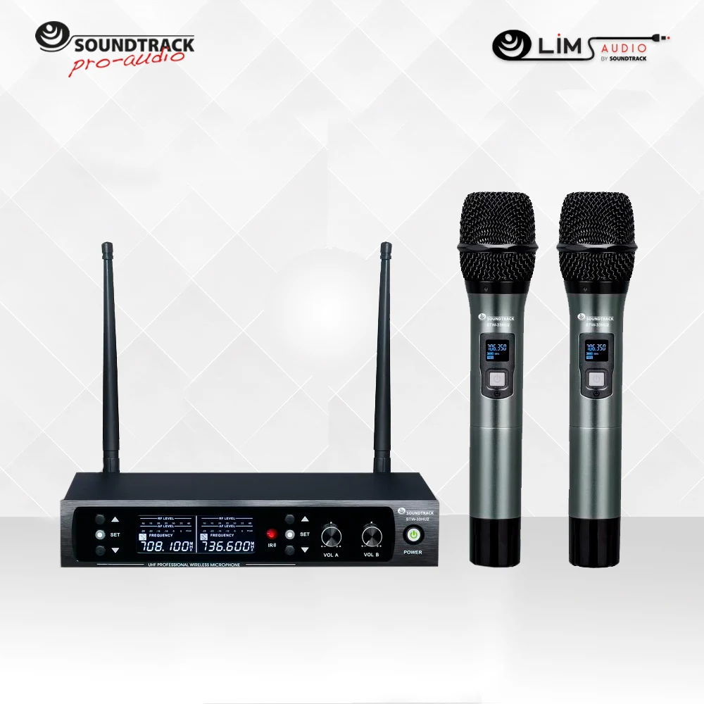Sistema de micrófono inalámbrico UHF de 2 canales con 2 micrófonos de mano