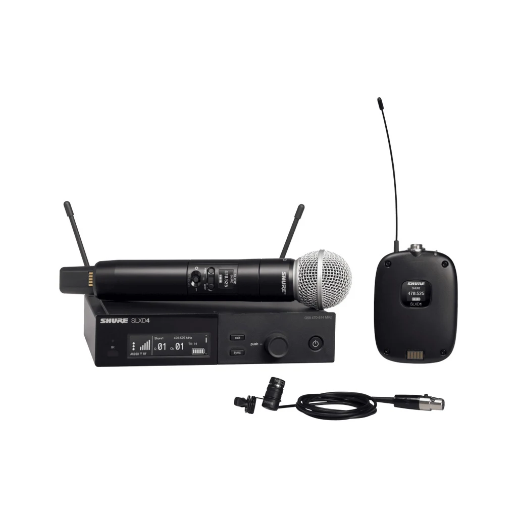 Sistema inalámbrico digital con micrófono de mano y solapa Shure SLXD124/85M