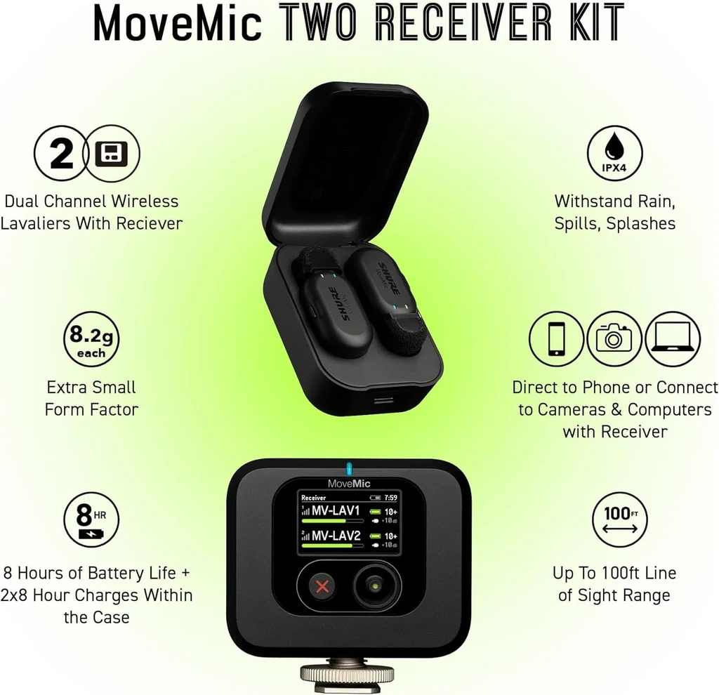 Sistema inalámbrico MoveMic Two Kit SHURE MV-TWO-KIT - Imagen 9