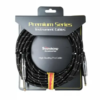 Cable forrado con tela negro para instrumento (plug a plug) 3 metros