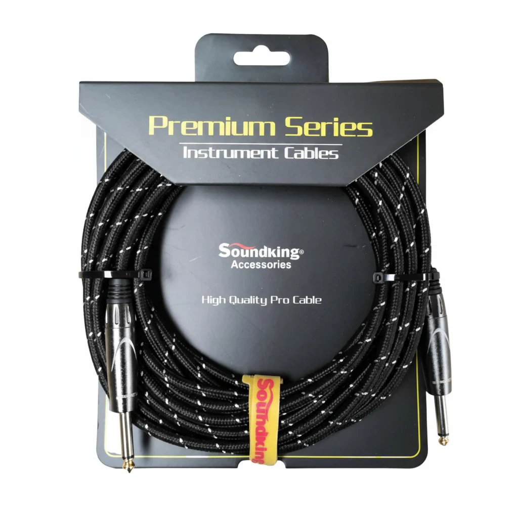 Cable forrado con tela negro para instrumento (plug a plug) 3 metros