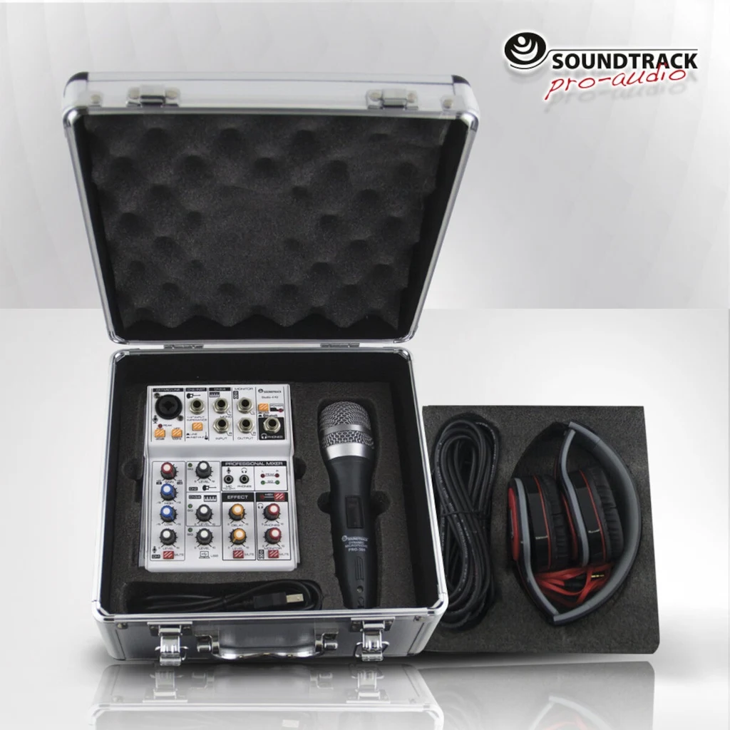 Kit de Mezcladora No Amplificada de 4 Canales con Audífonos y Maletín
