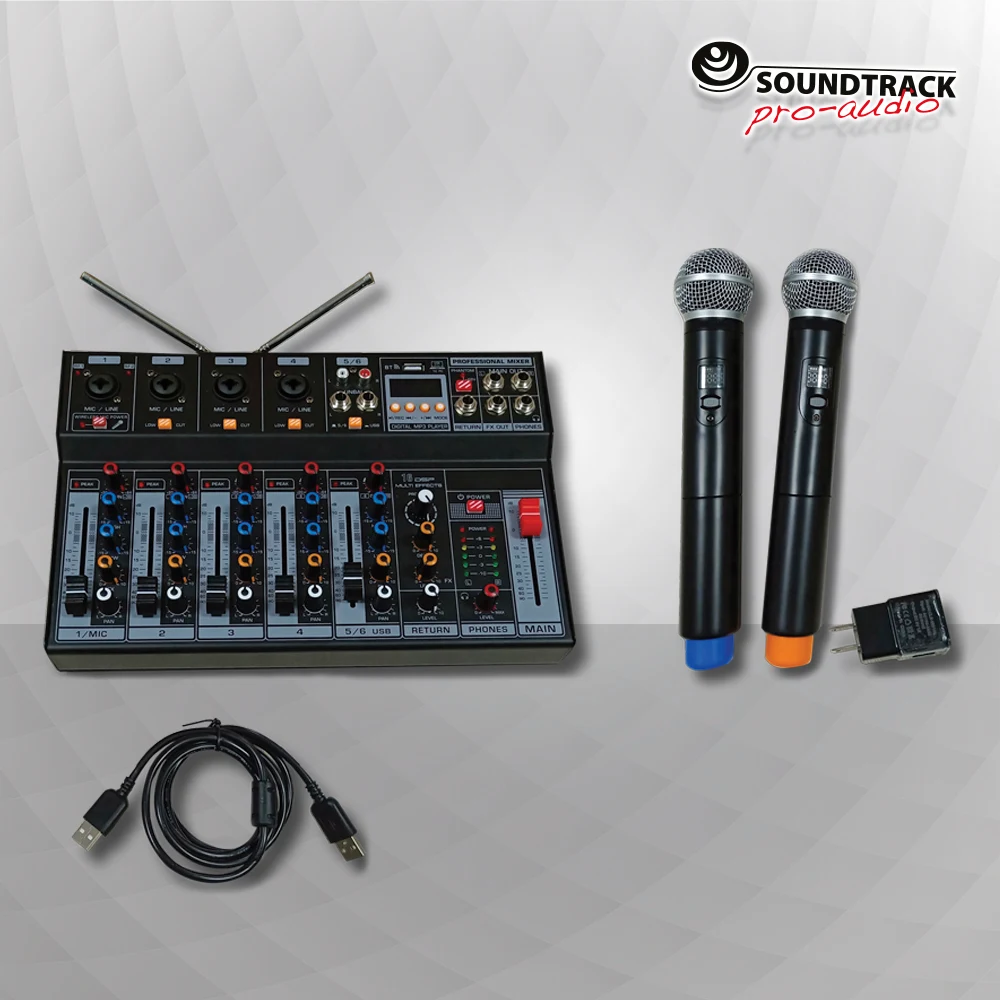 Mezcladora Studio-7 KIT-W de 7 Canales con Dos Micrófonos Inalámbricos