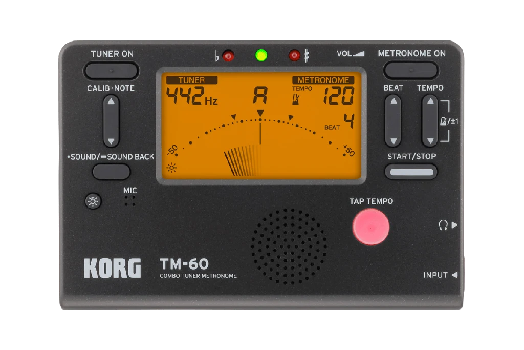 Afinador y Metrónomo Korg TM-60C con Micrófono de Contacto CM-200