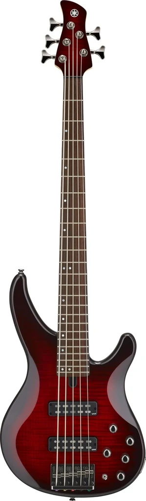 Bajo eléctrico Yamaha TRBX605FM de 5 cuerdas en acabado Dark Red Burst