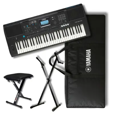 Teclado Yamaha PSR-E483 de 61 teclas color negro con accesorios