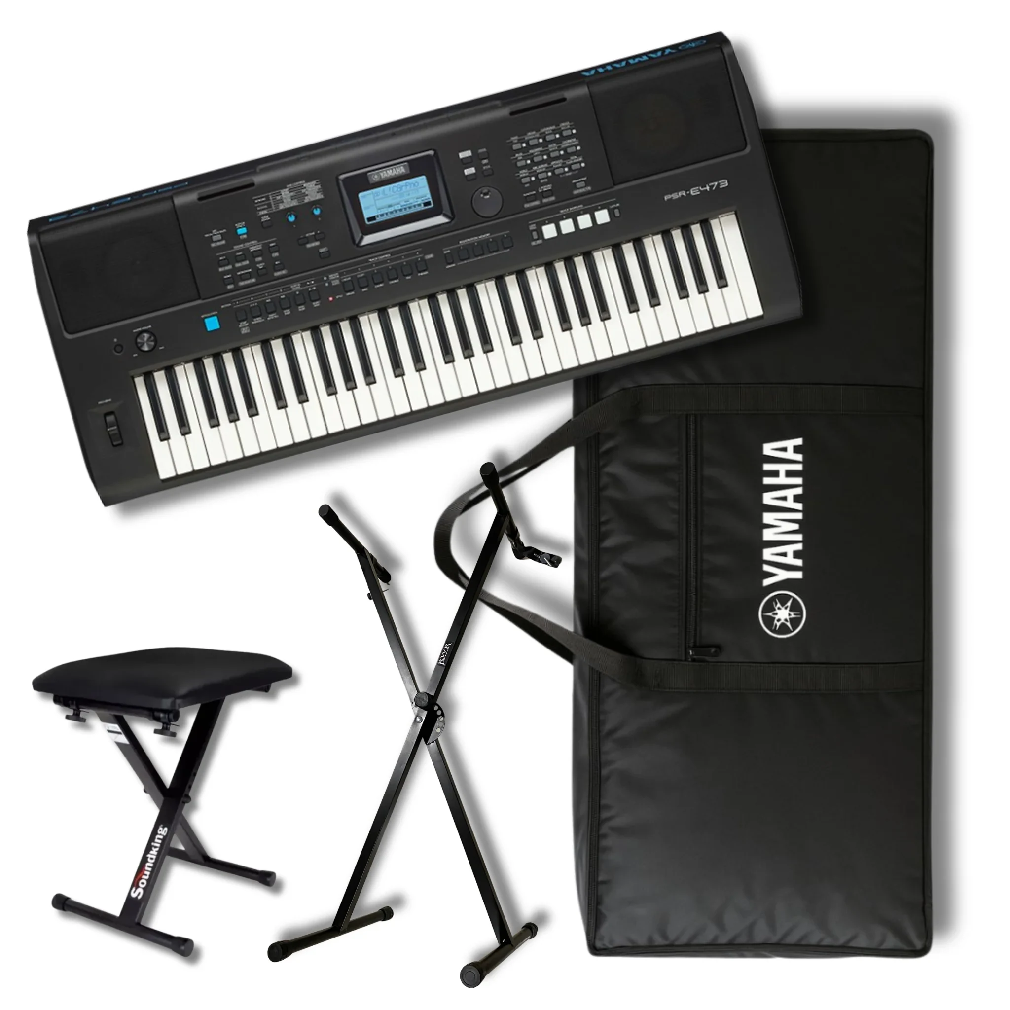 Teclado Yamaha PSR-E483 de 61 teclas color negro con accesorios