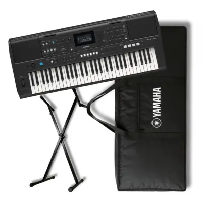 Teclado Yamaha PSR-E483 de 61 Teclas con Sensibilidad al Tacto, USB, Negro, Incluye Funda y Base